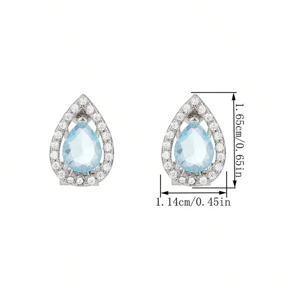 Blue Topaz Tear Drop hinge closure silver earrings